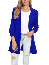 Blazer Unifizz feminino com mangas 3/4 franzidas para escritório azul royal S Blazer Unifizz feminino com mangas 3/4 franzidas para escritório azul royal S