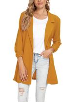 Blazer Unifizz feminino franzido, manga 3/4, abertura frontal, amarelo M Blazer Unifizz feminino franzido, manga 3/4, abertura frontal, amarelo M