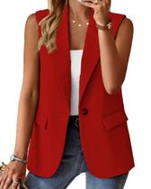 Blazer Vest Mina self Red sem mangas para mulheres, poliéster