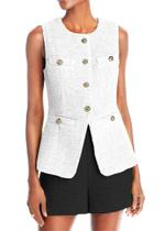 Blazer Vest Mina Self Sleeveless para mulheres 2024, branco de inverno