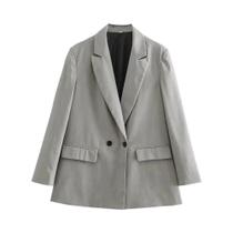 Blazer Vintage Feminino De Manga Longa Com Dois Botões E Ajuste Solto Com Bolsos Blazer Vintage Feminino De Manga Longa Com Dois Botões E Ajuste Solto Com Bolsos