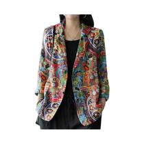 Blazer Vintage Feminino De Manga Longa Com Estampa, Camisa De Algodão Casual Para Outono E Primavera