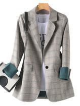 Blazer Xadrez Feminino Manga Longa - Casual e para Escritório