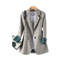 Blazer Xadrez Feminino Manga Longa - Casual e para Escritório