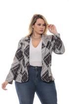 Blazer Xadrez Plus Size em Neoprene Roupa Feminina