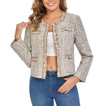 Blazer Xaspee, jaqueta de trabalho feminina em tweed recortada, tamanho M Blazer Xaspee, jaqueta de trabalho feminina em tweed recortada, tamanho M
