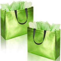 BLEWINDZ, 18 peças, sacolas de presente grandes, verdes, amarelas, 33x13x28cm