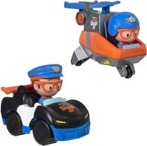 Blippi Mini Veículos, incluindo carro da polícia e helicóptero, cada um com uma figura de brinquedo de personagem sentado dentro - Zoom ao redor da sala para diversão de roda livre - Perfeito para crianças pequenas