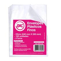 Blister 100 Envelopes Finos 4 Furos DAC Saco Plástico Fino
