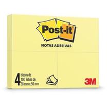 Bloco adesivo 38x50 100fls c/4 amarelo post it 653 hb004088165