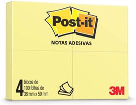 Bloco adesivo 3M post-it 50X38mm amarelo com 4 blocos Bloco adesivo 3M post-it 50X38mm amarelo com 4 blocos