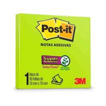 Bloco adesivo 3M post-it 76X76mm verde neon 90 folhas