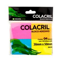 Bloco adesivo com 4 cores neon 38mm x 50mm Colacril