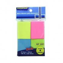 Bloco Adesivo para Anotações 38mm x 50mm Colorido Neon com 4 unidades - Masterprint