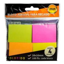 Bloco adesivo para recado colorido 38 x 50mm 100 folhas neon x 4 blocos