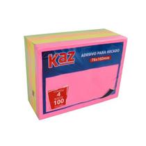 Bloco Adesivo Para Recado Neon 4 Blc C/ 100 Fls 76x102mm Kaz