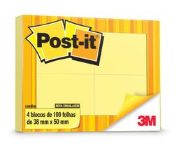 Bloco Adesivo Post-It 38mm x 50mm 653 Amarelo 100 Folhas Com 4 - 3M