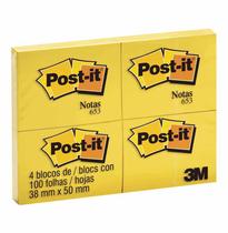 Bloco Adesivo Post-it 38x50 Amarelo 100 Folhas 8165 3m - 4bl