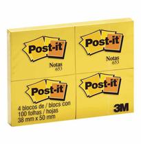 Bloco Adesivo Post-it 38x50 Amarelo 100 Folhas 8165 / 4 Unidades / 3m