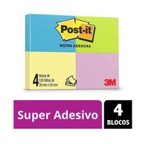 Bloco Adesivo Post-it 3m 653 38x50 Colorido C/4 Blocos 100fl