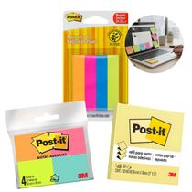 Bloco Adesivo Post It 3M Kit 3 Tamanhos Colorido Neon ideal para Escola Escritório Home Office