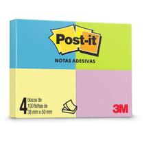 Bloco adesivo post-it 4 cores 38mm x 50mm 100 fls cada - 3m