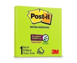 Bloco Adesivo Post-It 76x76 Com 90 Folhas VERDE NEON