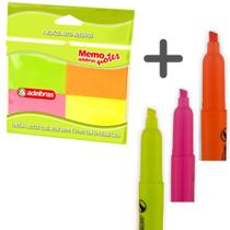 Bloco Adesivo Post-it memo 38x50 + 3 Marca texto Colorido