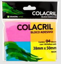 Bloco Adesivo Recados Neon 38x50mm 04 Blocos 100 Folhas