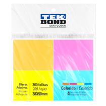 Bloco Adesivo TekBond 38x50mm 4 Cores - 200 Folhas