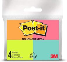 Bloco adesivos post-it 4 cores 38x50mm 50 fls cada neon - 3m