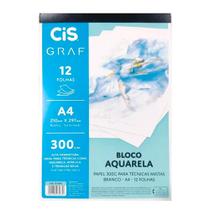 Bloco Aquarela A4 Branco 300g/m² 12 Folhas - Cis