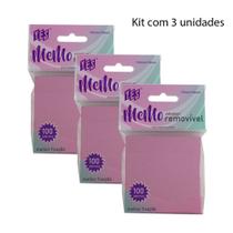 Bloco Auto Adesivo Memo Removível Rosa (kit com 3 unidades)