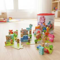 Bloco Construção Em Madeira Balde 140 Peça Montessori Cidade Bloco Construção Em Madeira Balde 140 Peça Montessori Cidade