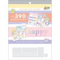 Bloco de adesivos decorados para planners happy - 12 folhas coloridas e variadas