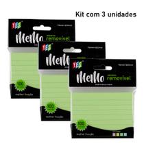Bloco de Anotações Pautado Adesivo em Tons Pastel Memo Removível (kit com 3 unidades: VD/VD/VD)