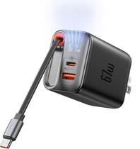 Bloco de carregador Mcdodo GaN 67W USB C com cabo retrátil preto Bloco de carregador Mcdodo GaN 67W USB C com cabo retrátil preto