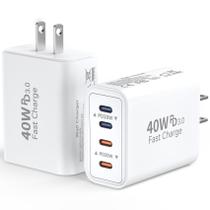 Bloco de carregador rápido de parede USB C, carregador tipo C de 40 W e 4 portas Bloco de carregador rápido de parede USB C, carregador tipo C de 40 W e 4 portas