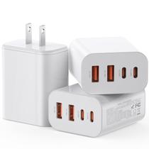 Bloco de carregador USB C de 40 W, 4 portas PD + QC, pacote com 3 unidades, branco Bloco de carregador USB C de 40 W, 4 portas PD + QC, pacote com 3 unidades, branco