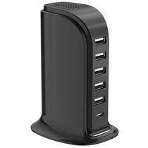 Bloco de carregador USB de 6 portas 60W tipo C para carregamento de telefone/tablet