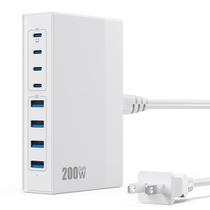 Bloco de carregamento FOCHEW 200W USB C PD 65W Notebook 8 em 1 branco