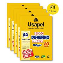 Bloco de Desenho A4 Kit 5 Blocos 20 folhas Gramatura 140g Branco Ideal Desenho Pintura Colagem Artes Escolar Infantil Bloco de Desenho A4 Kit 5 Blocos 20 folhas Gramatura 140g Branco Ideal Desenho Pintura Colagem Artes Escolar Infantil