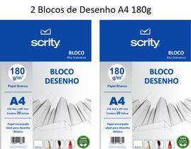 Bloco de Desenho Branco 20 folhas A4 180g 2 unidades Scrity