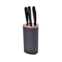 Bloco De Facas Detalhe Acácia 5 Peças Aço Inox Kenya Preto