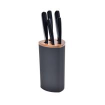 Bloco de Facas Detalhe Acácia 6 Peças Aço Inox Kenya Preto