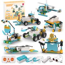 Bloco de Montar 46 em 1 606 peças Controle Remoto APP Brinquedo Educativo Infantil Robótica Transformes Monte e Desmonte Kit Completo