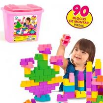 Bloco De Montar Baby Land Menina Blocks Box 90 Peças - Rosa