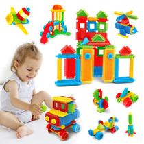Bloco de Montar Brinquedo Educativo Infantil de Encaixar 150 Peças Coloridas Didático Pedagógico