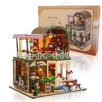 Bloco de Montar Cafeteria dos Sonhos de Madeira com LED Decoração Colecionável