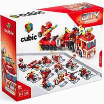 Bloco de Montar Cubic 12 em 1 Bombeiro 6+ - 557 Peças - Multikids -